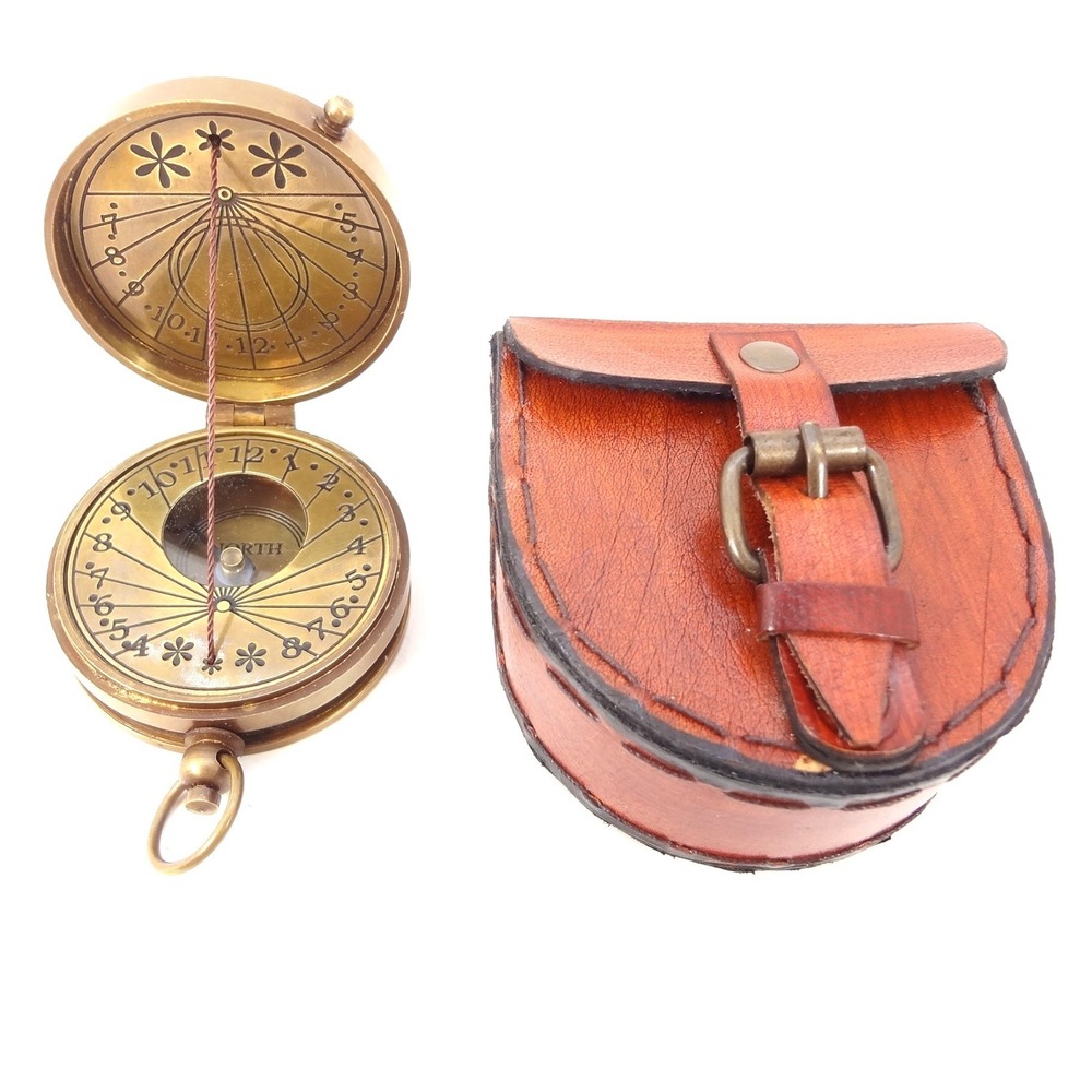 The Mary Rose London 1511-1545 Brass Nautical Sundial Compass with Leather Case